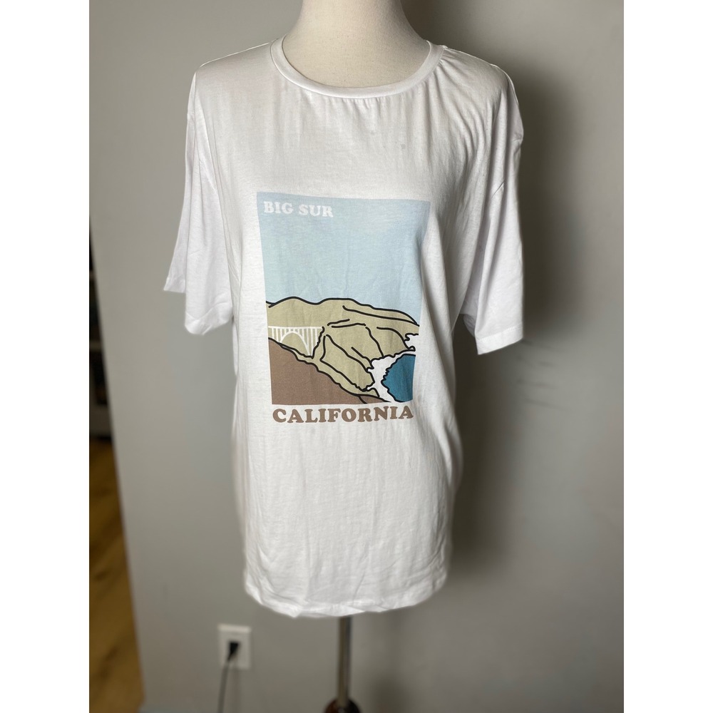 Charlie Holiday Big Sur Oversized Boyfriend Tee White Graphic T-Shirt SZ 4 NEW